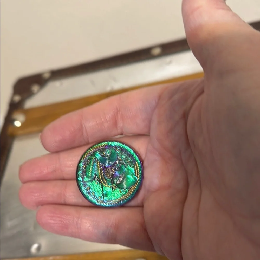 Iridescent Czech glass Floral Button